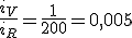 \frac{i_V}{i_R}=\frac{1}{200}=0,005